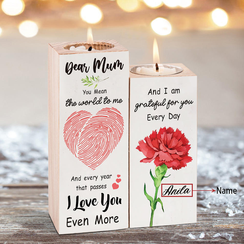 Dear Mum Candle Holder Custom Name Wooden Candlestick - You Mean The World To Me-Jessemade AU