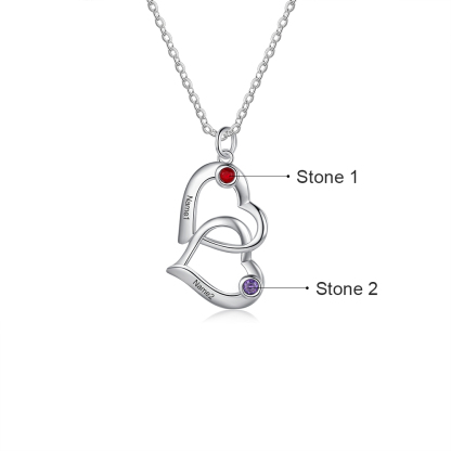 Personalised Heart Necklace With 2 Birthstones Engraved 2 Names Mother Necklace Gifts for Her-Jessemade AU