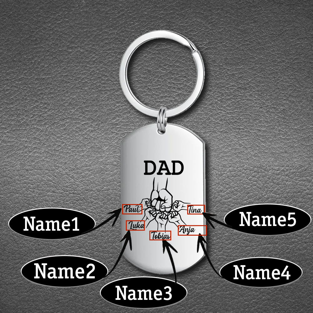 Custom Daddy Fist Bump Keychain Engrave 5 Kids' Names Father's Day Gifts-Jessemade AU