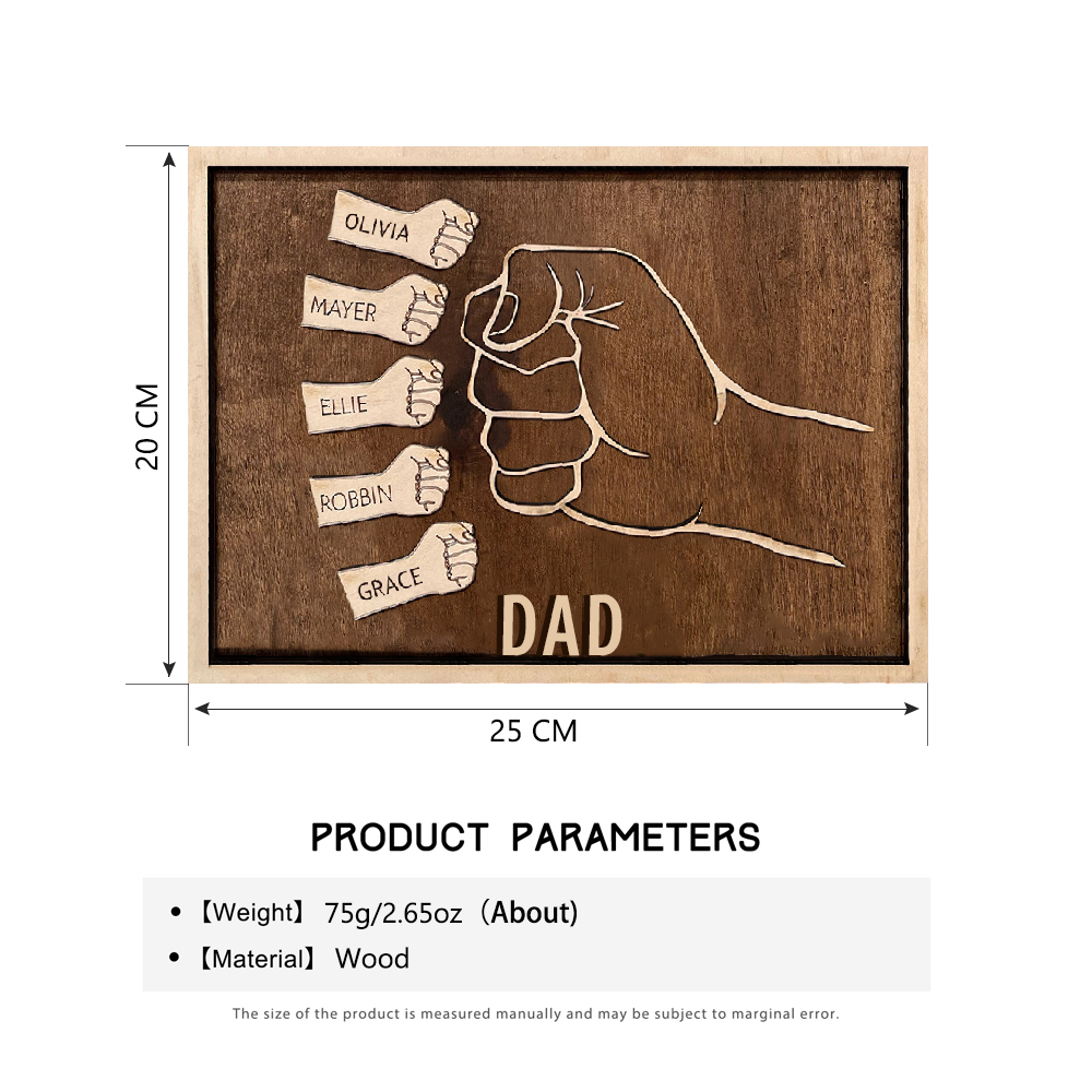 Father and Sons/Daughters Fist Signs Engrave 5 Names Family Bond Wood Frame-Jessemade AU