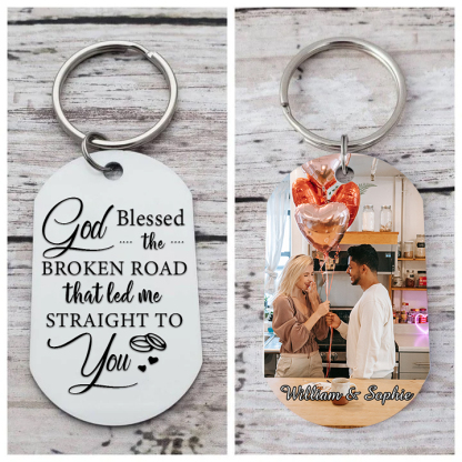 Personalised Couple Photo Keychain Customised 2 Names Keyring Valentine's Day Gifts - God Blessed the Broken Road that Led Me Straight To You-Jessemade AU