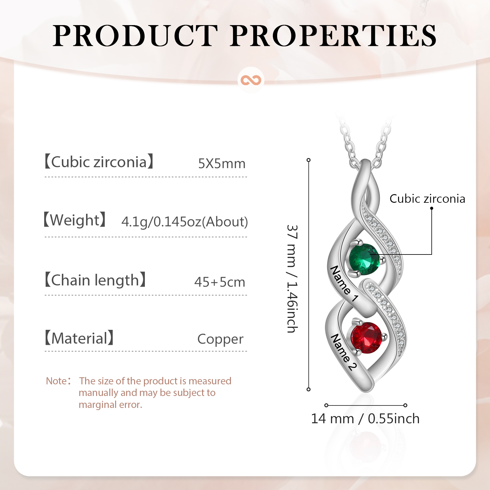 Personalised Twisted Pendant Necklace Custom 2 Birthstones & 2 Names Necklace Gifts for Her-Jessemade AU