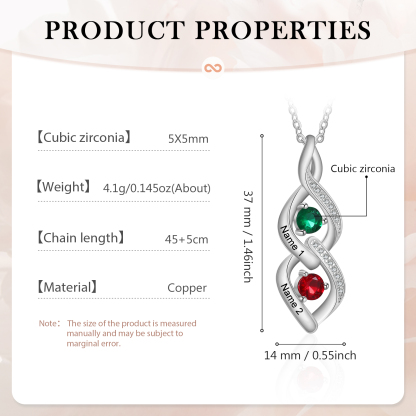 Personalised Twisted Pendant Necklace Custom 2 Birthstones & 2 Names Necklace Gifts for Her-Jessemade AU