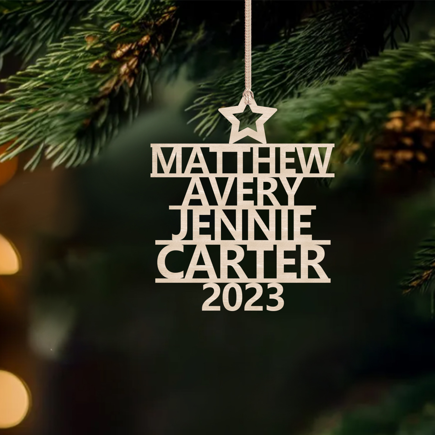 4 Names - Personalised Christmas Tree Ornaments Customised Name Xmas Wooden Decor Gifts for Family Friends-Jessemade AU