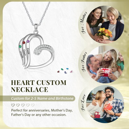 Personalised Heart Pendant Necklace Custom 3 Birthstones Engraved 3 Names Necklace Gift for Her-Jessemade AU