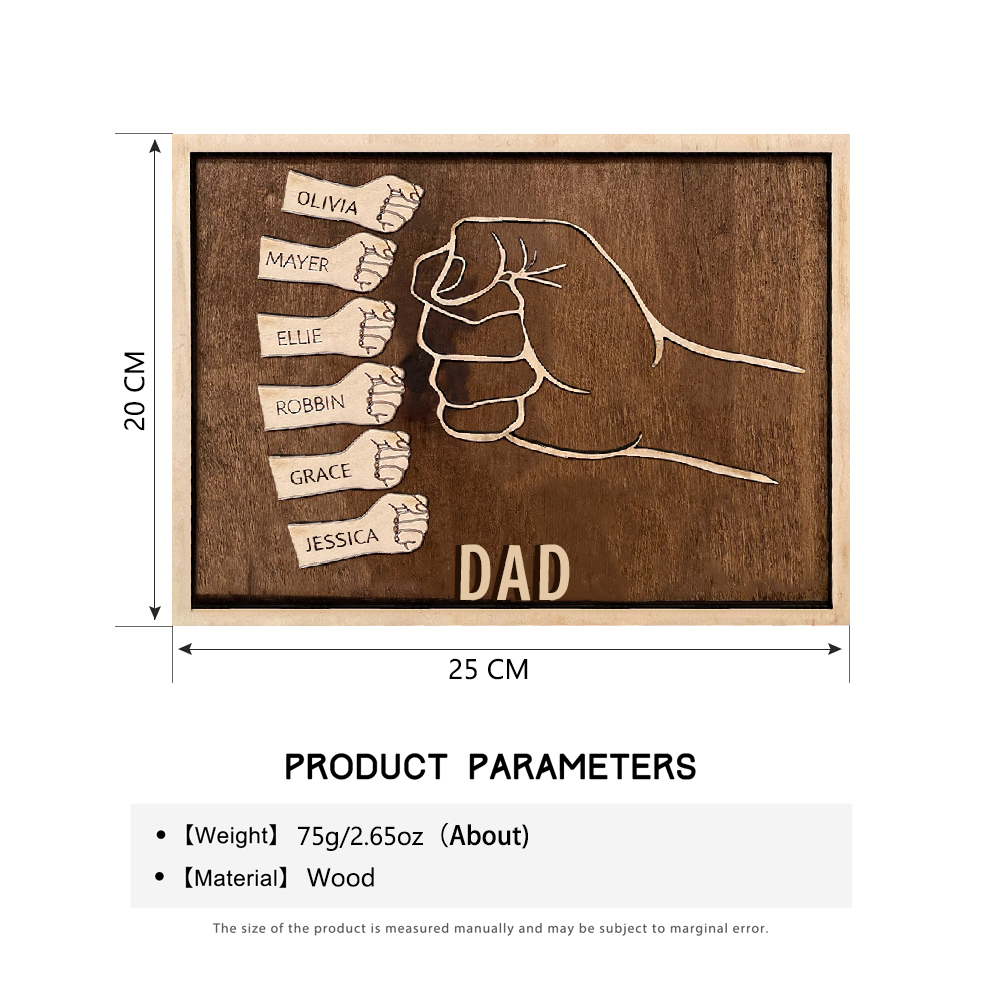 Father and Sons/Daughters Fist Signs Engrave 6 Names Family Bond Wood Frame-Jessemade AU
