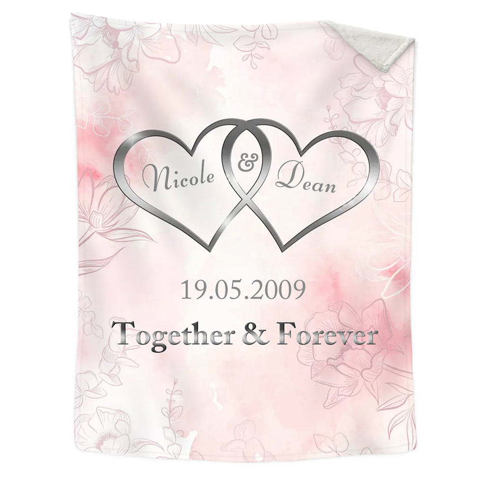 Pink Personalised Couple Blanket Customised 2 Names & Date & Text Blanket Heart Valentine's Day Gifts for Him/Her-Jessemade AU