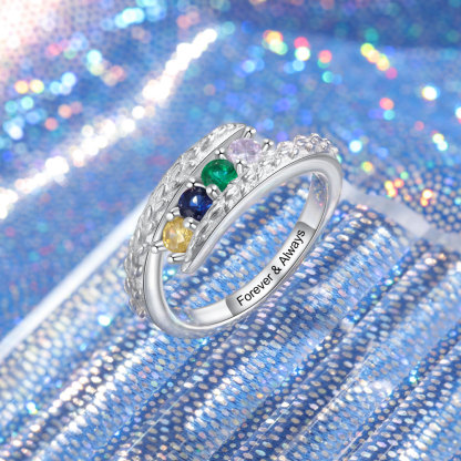 Personalised 4 Birthstones Ring Engraved Names Ring Gifts for Her-Jessemade AU