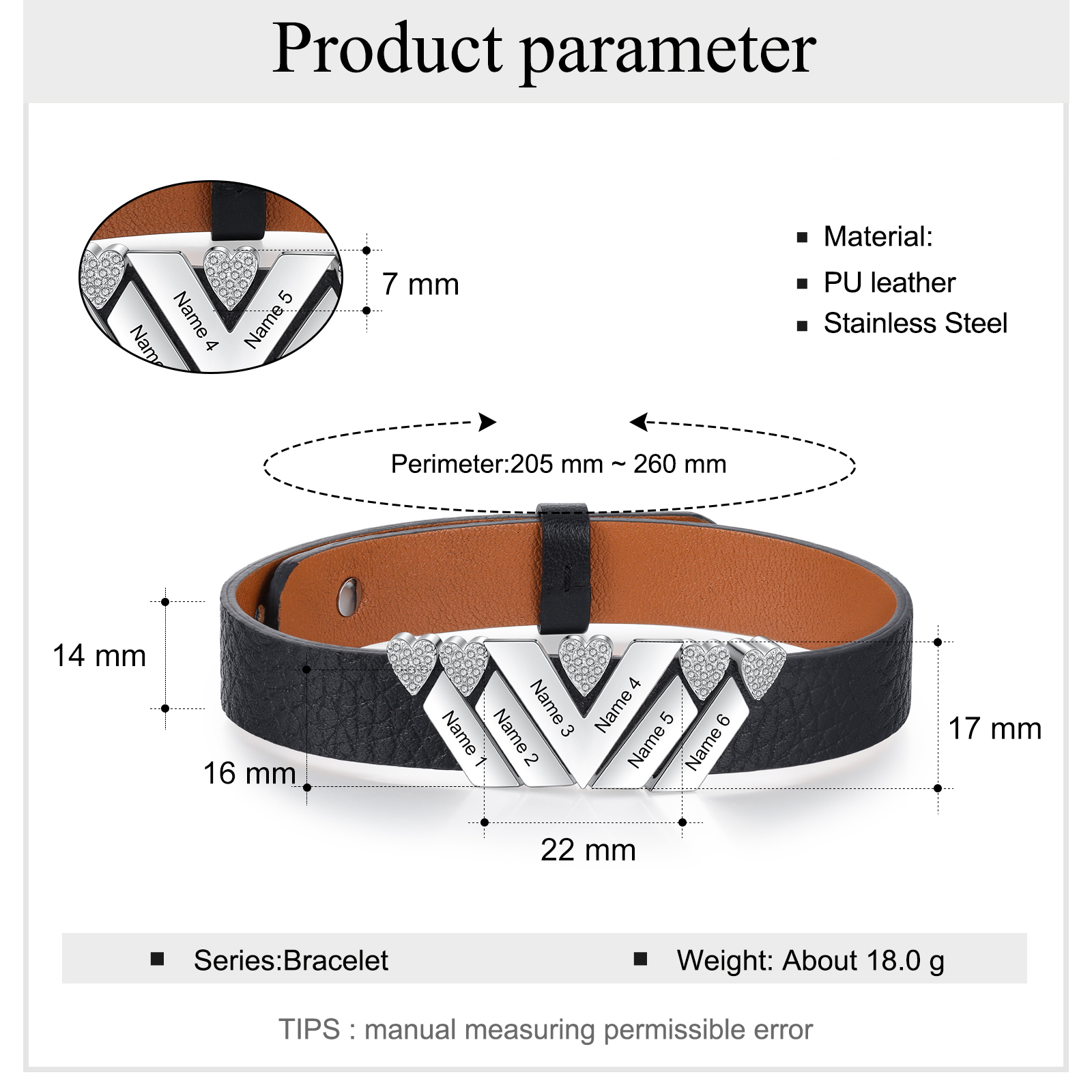 Mother's Day Gifts Personalised Leather Bracelet With 6 Names Gifts For Women-Jessemade AU