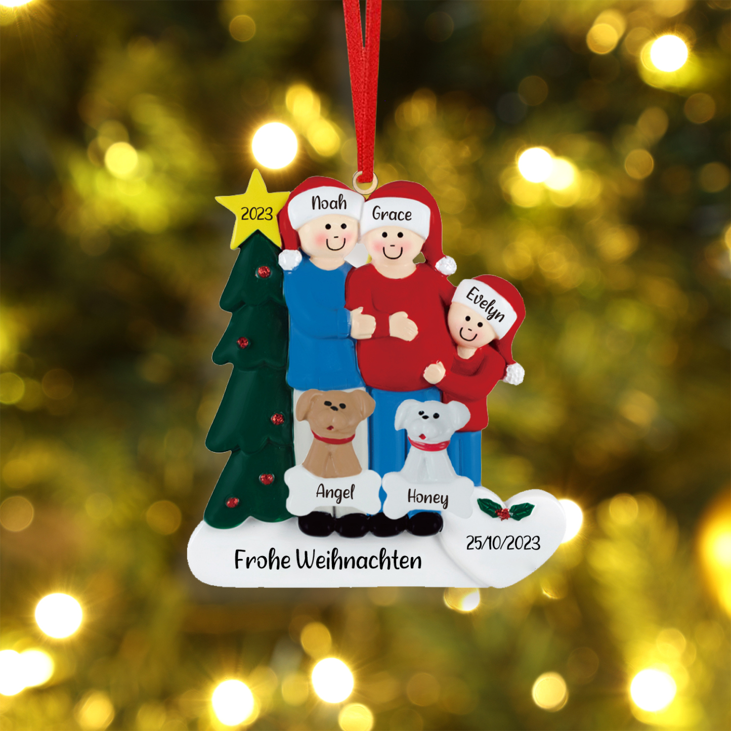 5 Names - Personalised Wooden Christmas Ornaments with Pet Names Customised Text & Date Xmas Decor Gifts for Family Friends-Jessemade AU