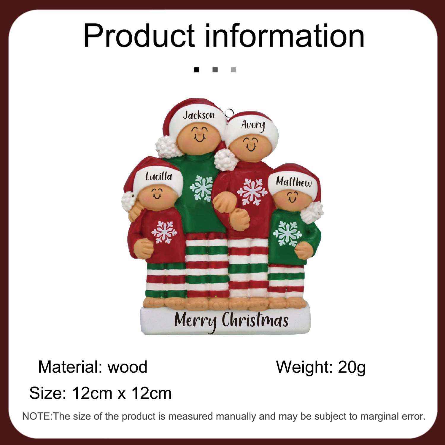 4 Names - Personalised Christmas Ornaments Custom Text Wooden Xmas Ornaments Gifts for Family Friends-Jessemade AU