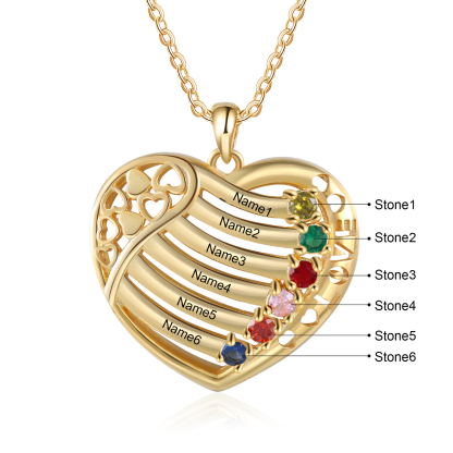LOVE Heart Necklace Custom 6 Names & Birthstones Family Necklace Gifts For Her-Jessemade AU
