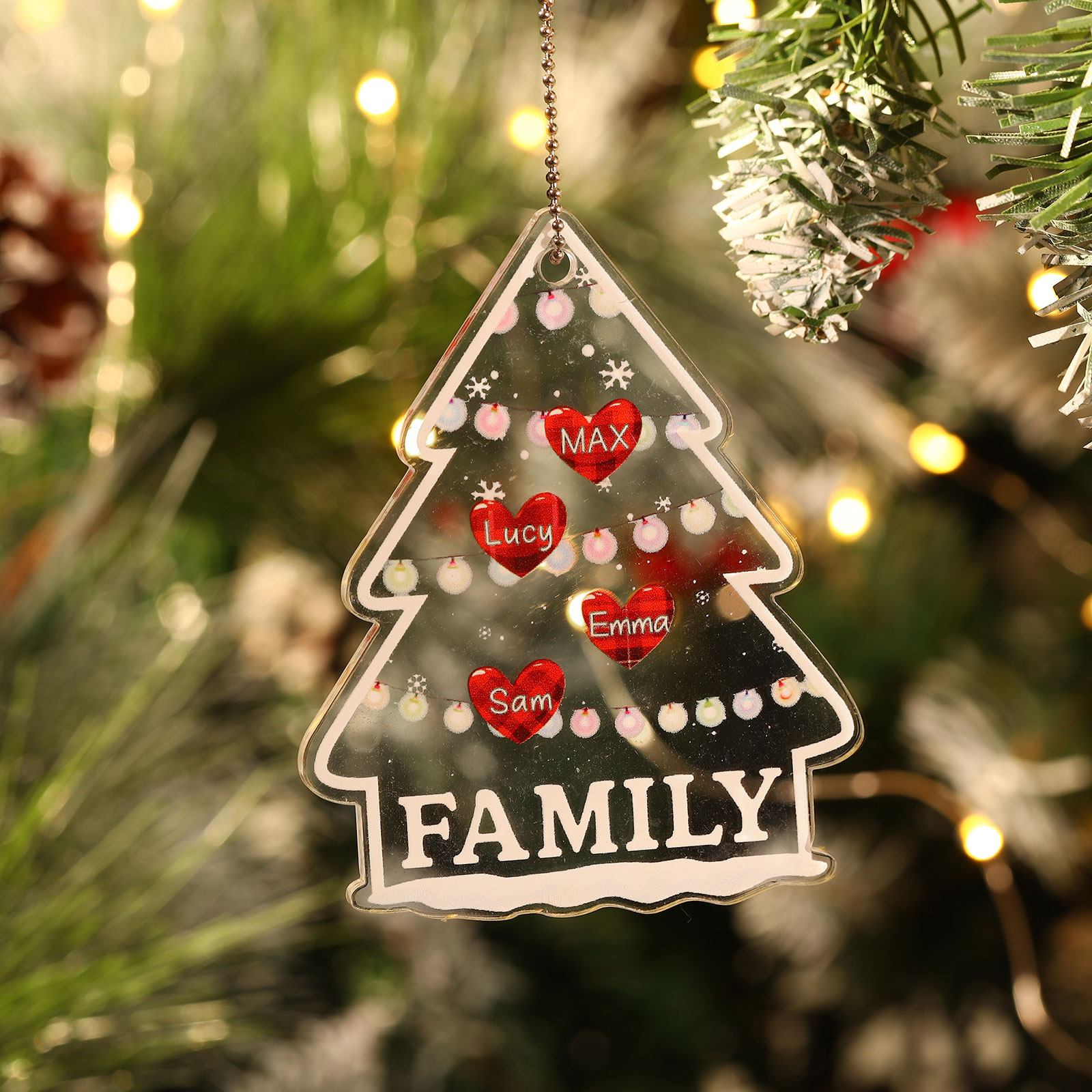 4 Names - Personalised Acrylic Christmas Ornaments Customised Text & Name Xmas Pendant Gifts for Family Friends-Jessemade AU