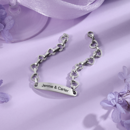 Personalised ID Bar Heart Chain Bracelets Custom Names Couple Bracelets-Jessemade AU