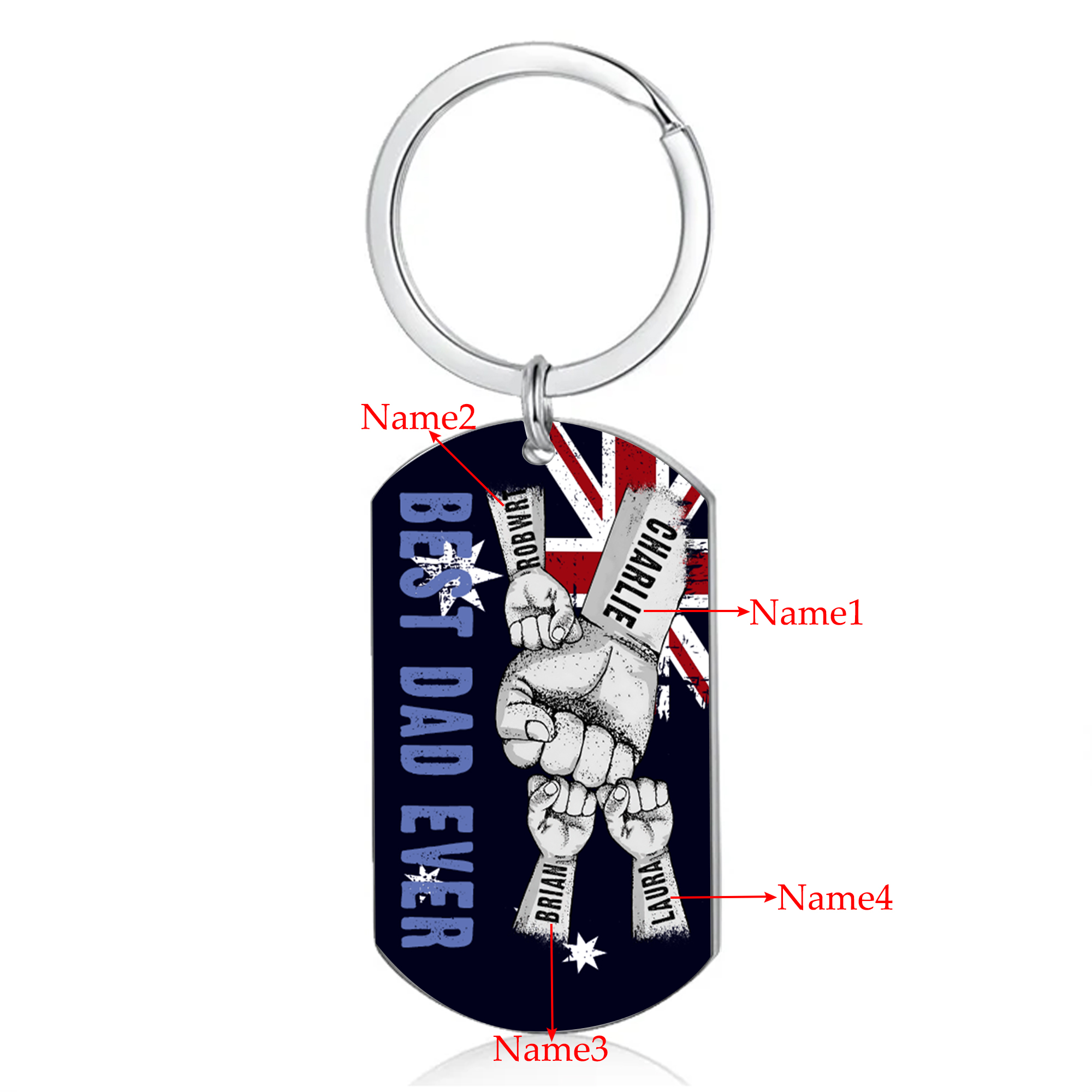 Personalised 4 Names Australian Flag Keychain Fist Bump Keychain Father's Day Gift - Best Dad Ever-Jessemade AU