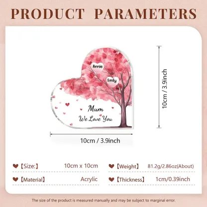 2 Names - Personalised Acrylic Heart Keepsake Custom Text Pink Tree Ornaments Gifts for Grandma/Mother-Jessemade AU