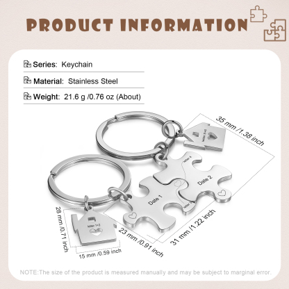 2 PCS Couple Keychain Set Custom 2 Dates & 2 Letters Keyring Puzzle Keychains Valentine's Day Personalised Gift for Him/Her-Jessemade AU