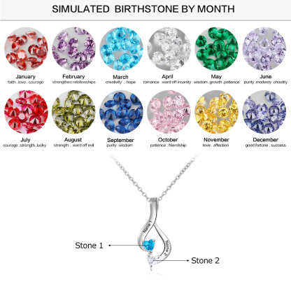 Personalised Necklace With 2 Heart Birthstones Engraved Names Gift For Her-Jessemade AU