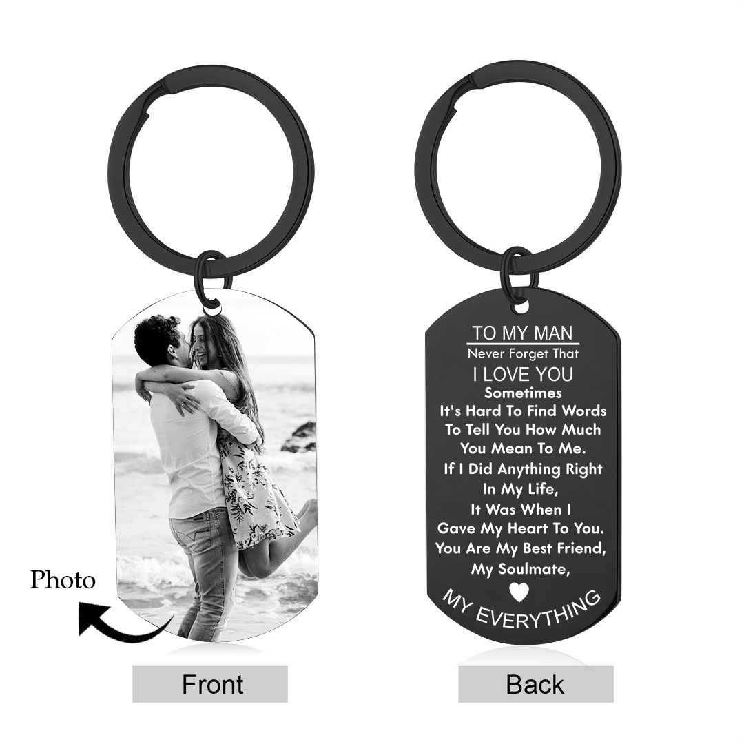 To My Love/Man Couple Keychain Custom Photo Stainless Steel Keyring Valentine's Day Gift for Couples-Jessemade AU