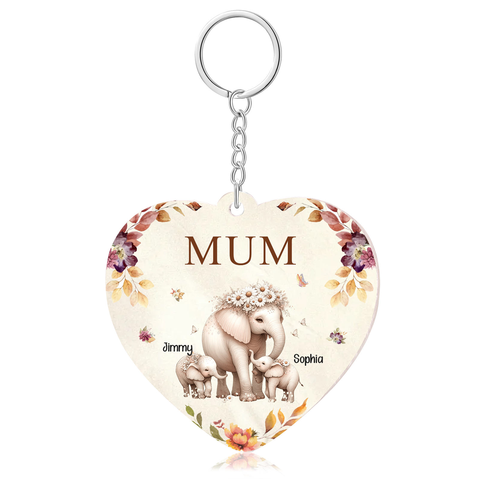 2 Names - Personalised Acrylic Keychain Custom 1 Text Elephant Family Hanging Ornaments Gift for Mum/Grandma-Jessemade AU