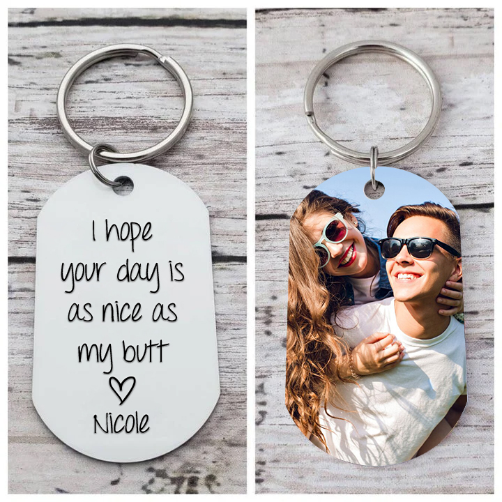 Personalised Photo & Name Keychain Stainless Steel Keyring Valentine's Day Gift for Couples-Jessemade AU
