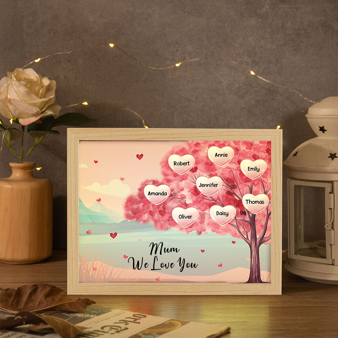 Personalised Frame Night Light Custom 1 Text  & 8 Names Pink Family Tree Ornament Gifts for Mother/Grandma-Jessemade AU