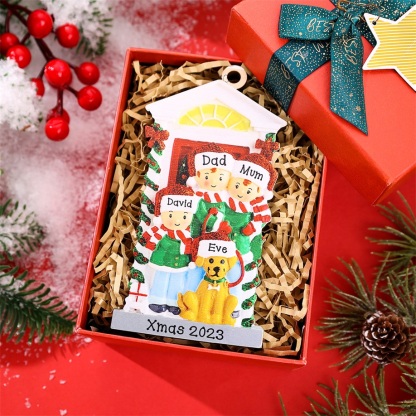Personalised Family Christmas Ornament Custom 4 Names with Pet Dog Hanging Ornament Gifts For Family-Jessemade AU