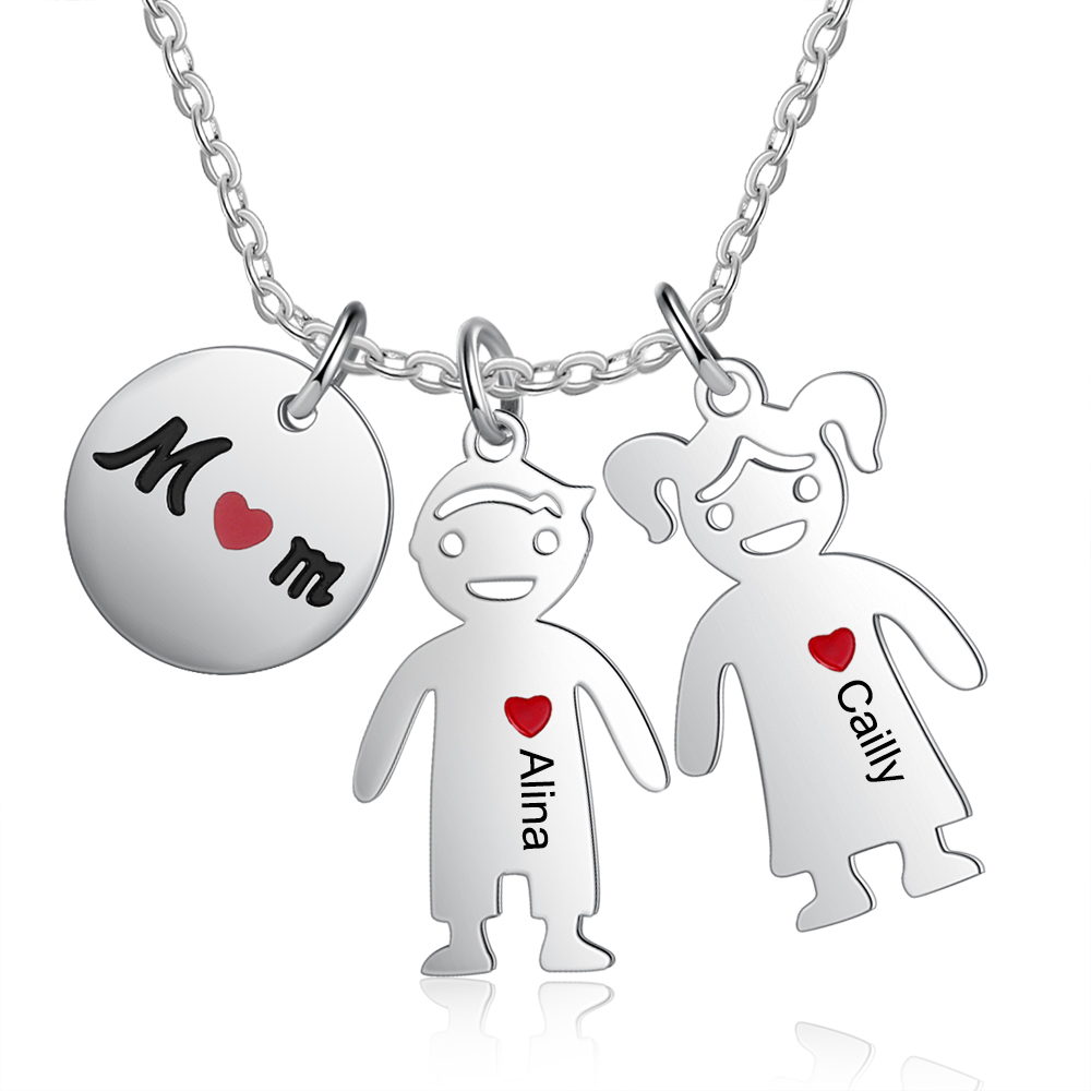 Personalised 2 Kids Charm Necklace Engraved Names Gift For Mother-Jessemade AU