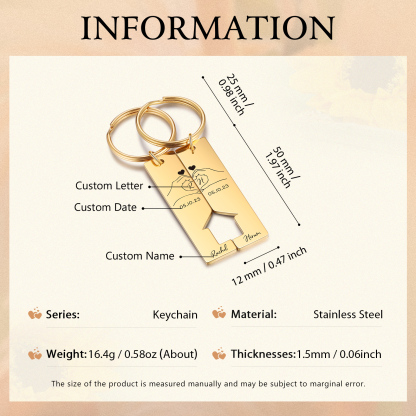 To My Man/Woman Keyring Custom 2 Letters & 2 Dates & 2 Names Couple Keychain Valentine's Day Gift for Couples-Jessemade AU