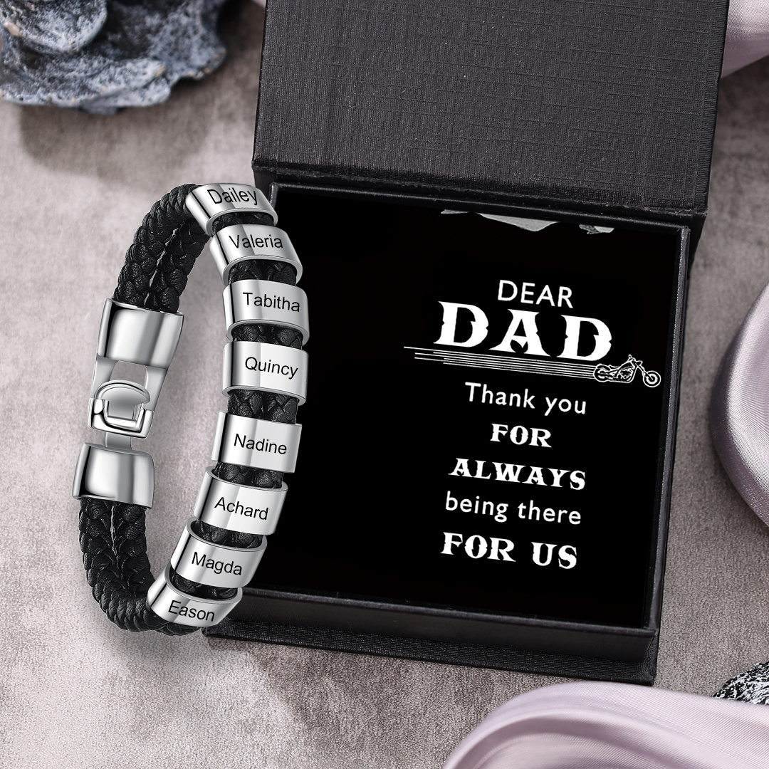 Men Leather Bracelet Personalised with 8 Beads Custom Two Layers Bracelet-Jessemade AU