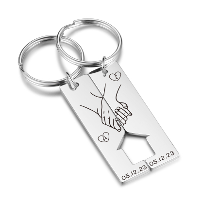 Personalised Couple Keychain Custom 2 Letters & 2 Dates Keyring Valentine's Day Anniversary Gift for Boyfriend/Girlfriend-Jessemade AU