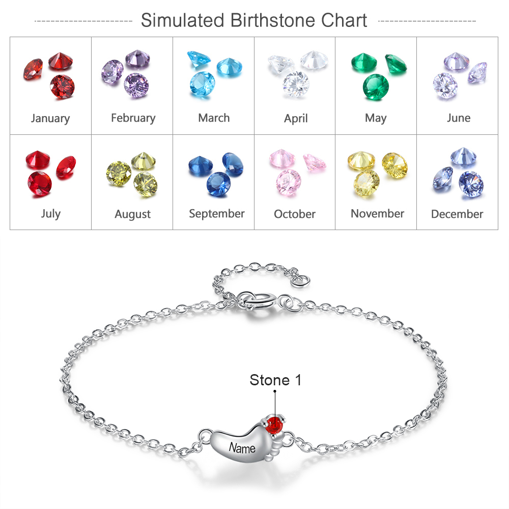 Personalised Baby Foot Necklace With 1 Birthstone Engraved Names Gift For Mother-Jessemade AU