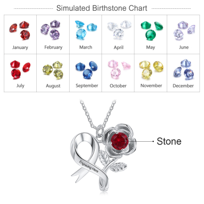 Personalised Rose Flower Necklace With 1 Birthstones Engraved Names Gift For Women-Jessemade AU