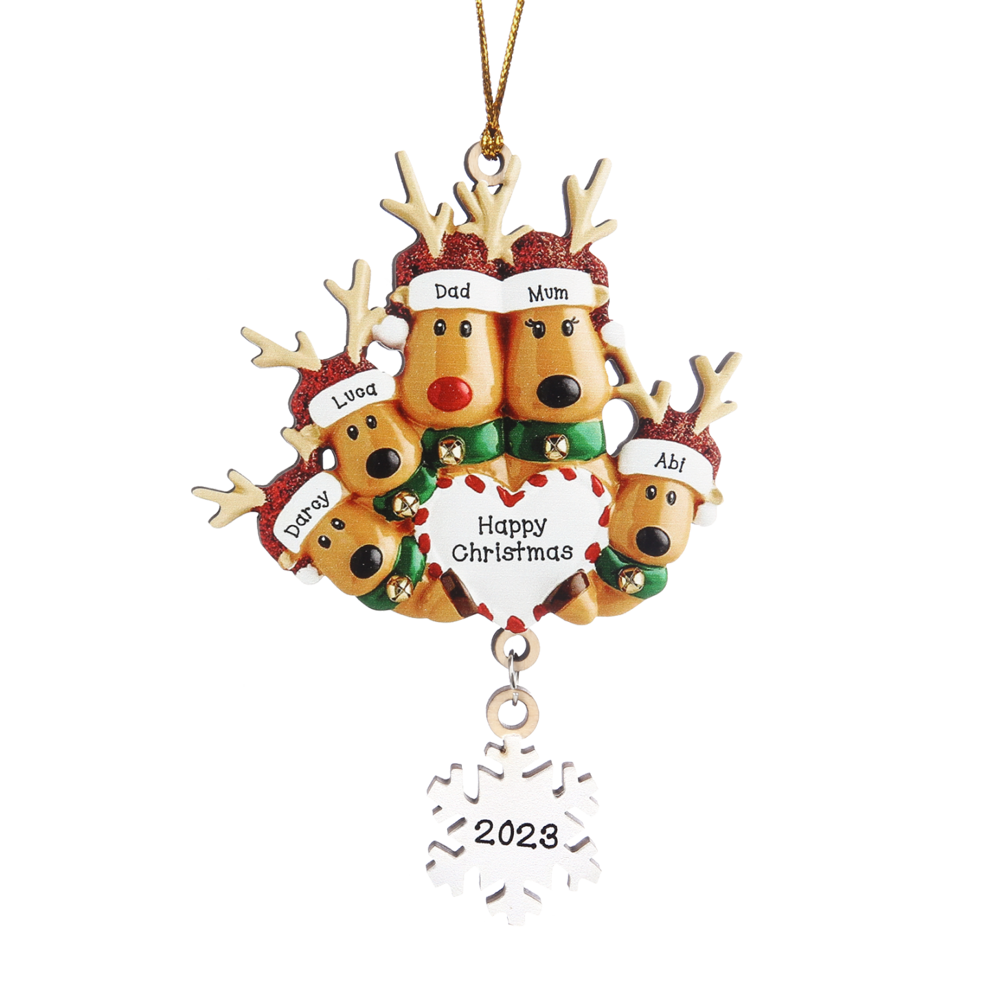 5 Names - Personalised Reindeer Christmas Ornament Customised Name & Text & Year Wooden Hanging Ornaments Christmas Gift for Family-Jessemade AU