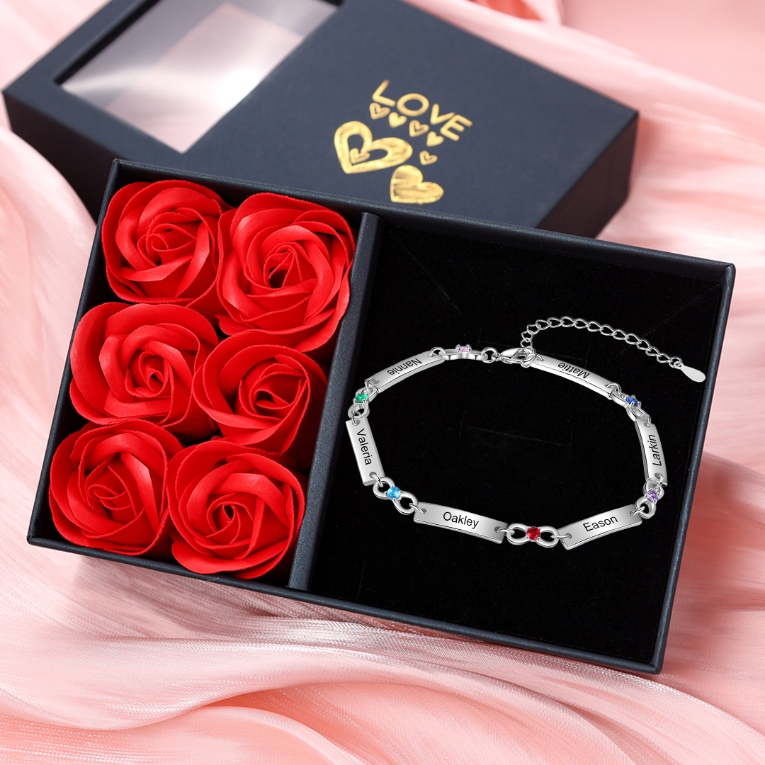 Custom Infinity Bracelet with Birthstones Engraved 6 Names Gifts for Mom-Jessemade AU