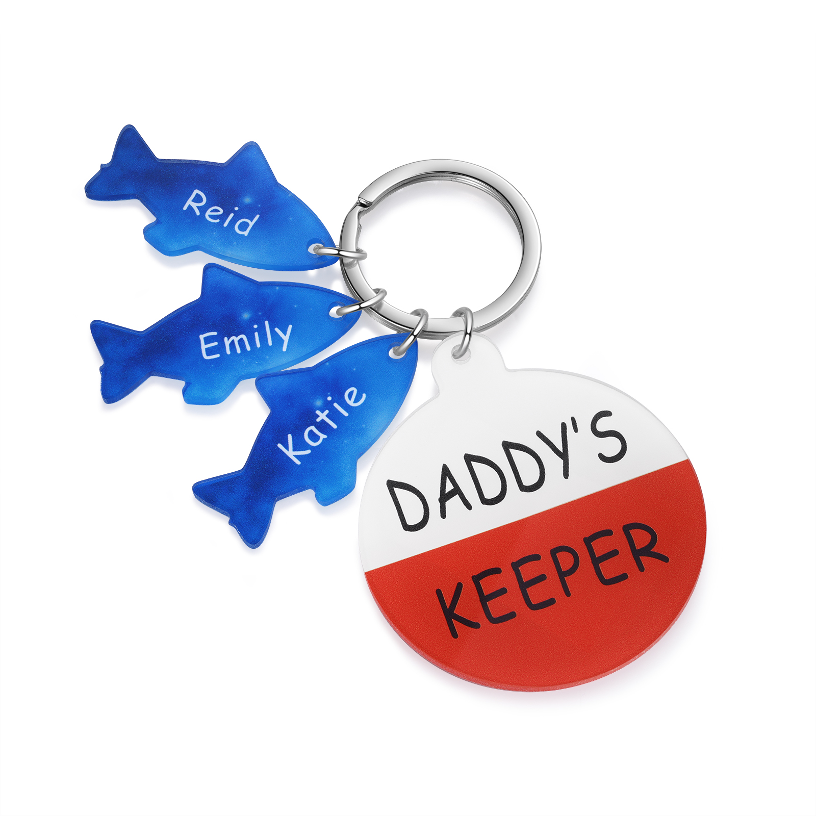 Personalised 3 Names & 1 Text Fishes Keychain Engraved Kids Names Acrylic Keychain Gifts for Daddy-Jessemade AU