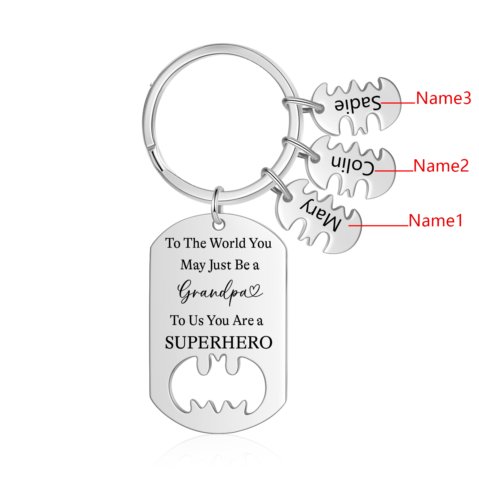 You Are A Superhero Keychain Personalised 3 Names Bat Keychain Engraved Gift for Dad/Grandpa/Grandad/Mom/Mum-Jessemade AU