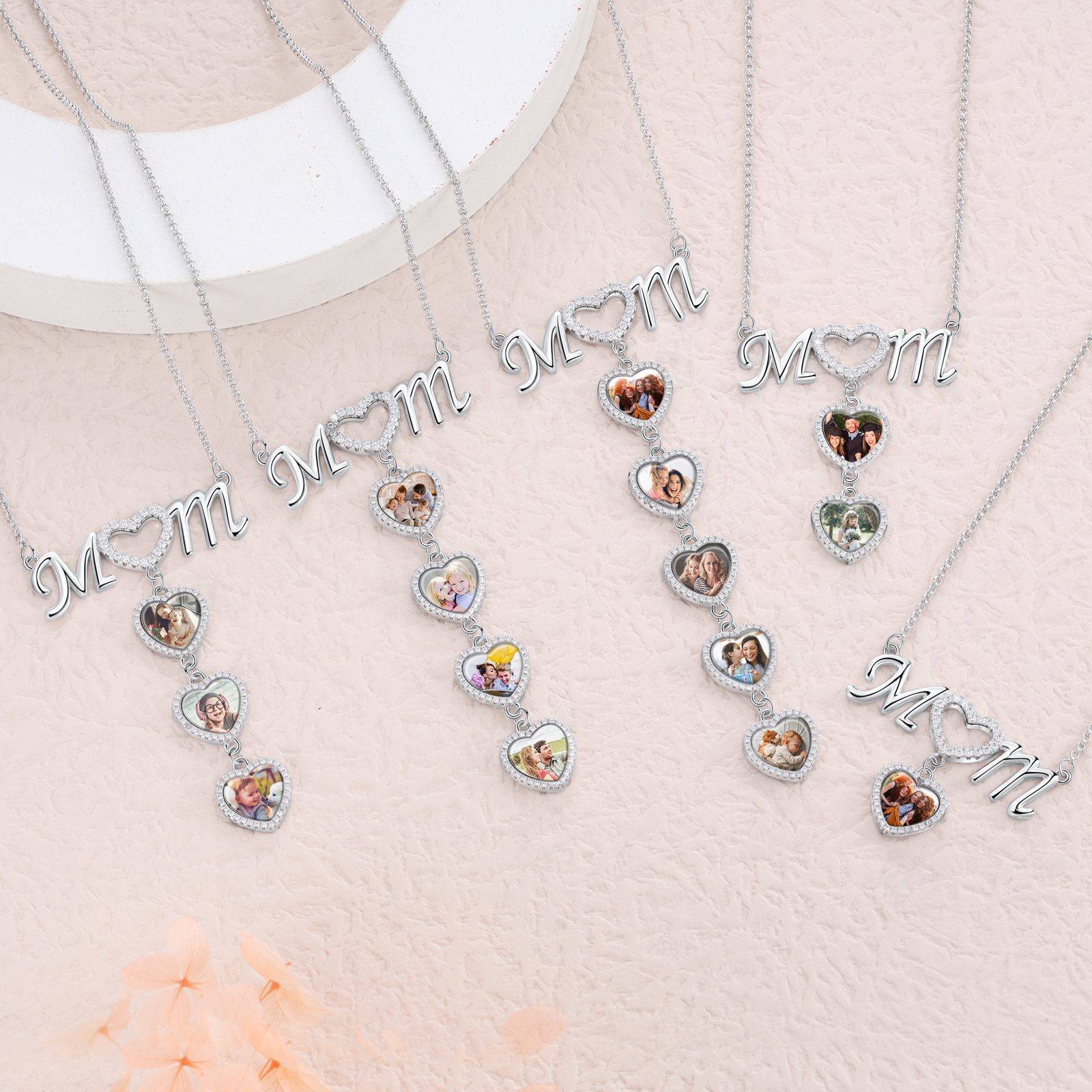 Mother's Day Gifts Personalised Mom Necklace Custom 5 Photos Heart Necklace for Mom-Jessemade AU