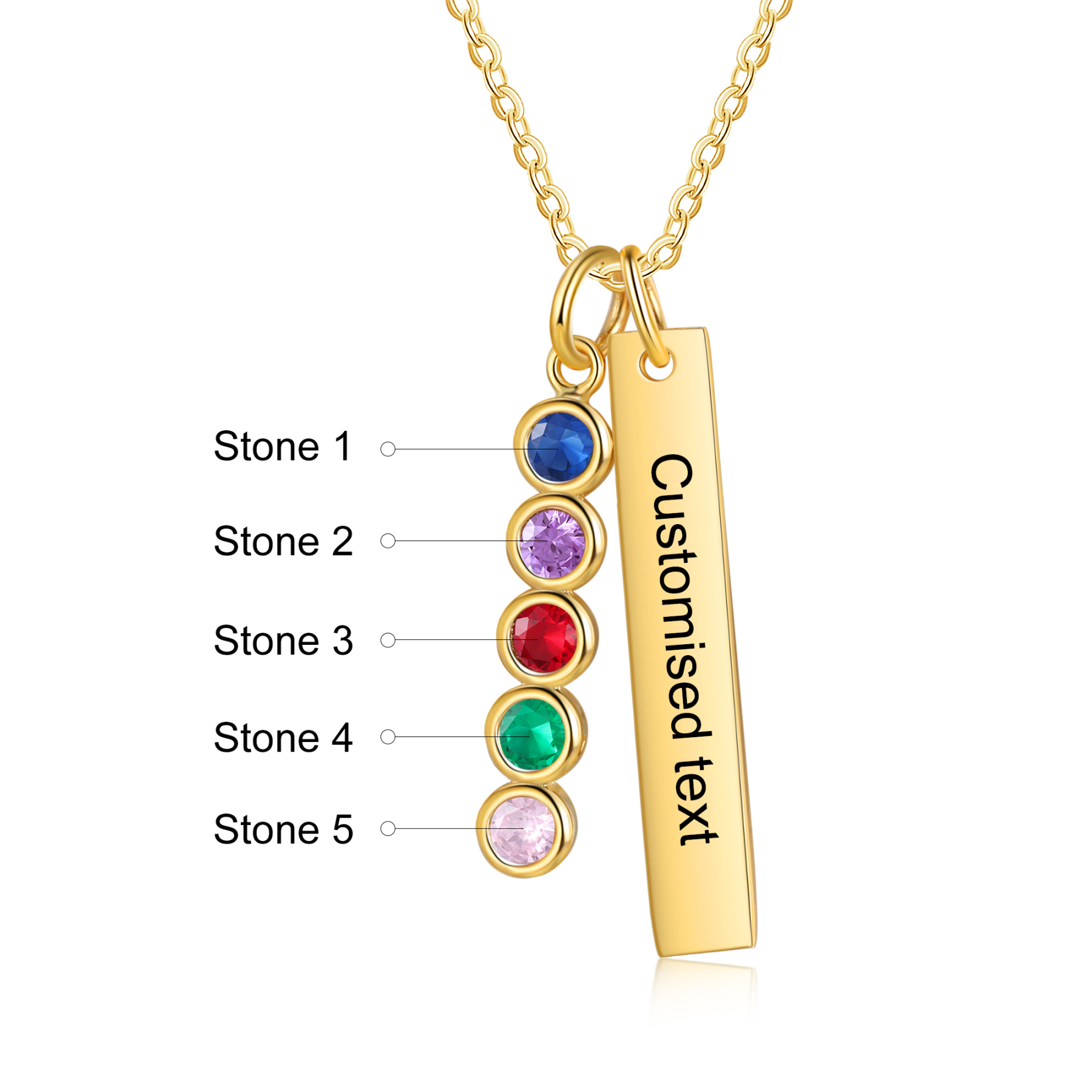 Personalised Bar Pendant Necklace Custom 5 Birthstones & 1 Text Necklace Birthday Gift for Her-Jessemade AU