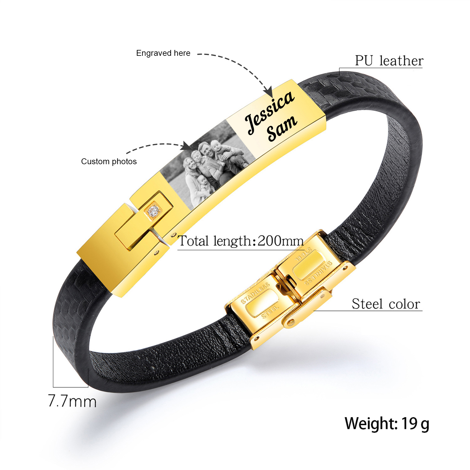 Personalised Photo Bracelet Custom Leather Men's Bracelet Bangle Gifts For Him-Jessemade AU