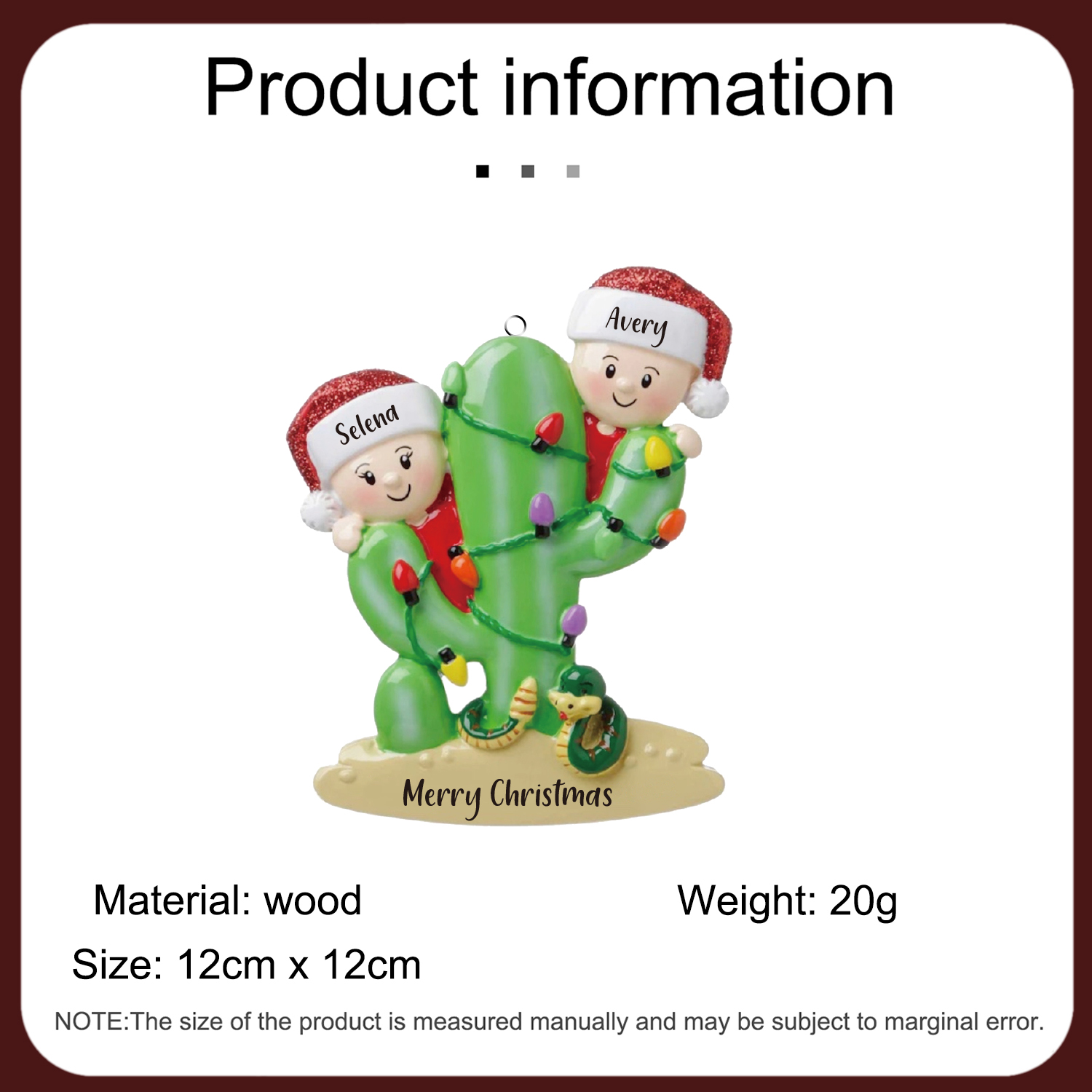 2 Names - Personalised Cactus Ornament Customised Name & Text Christmas Tree Wooden Decor Gift for Family and Friends-Jessemade AU