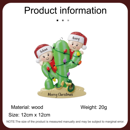 2 Names - Personalised Cactus Ornament Customised Name & Text Christmas Tree Wooden Decor Gift for Family and Friends-Jessemade AU