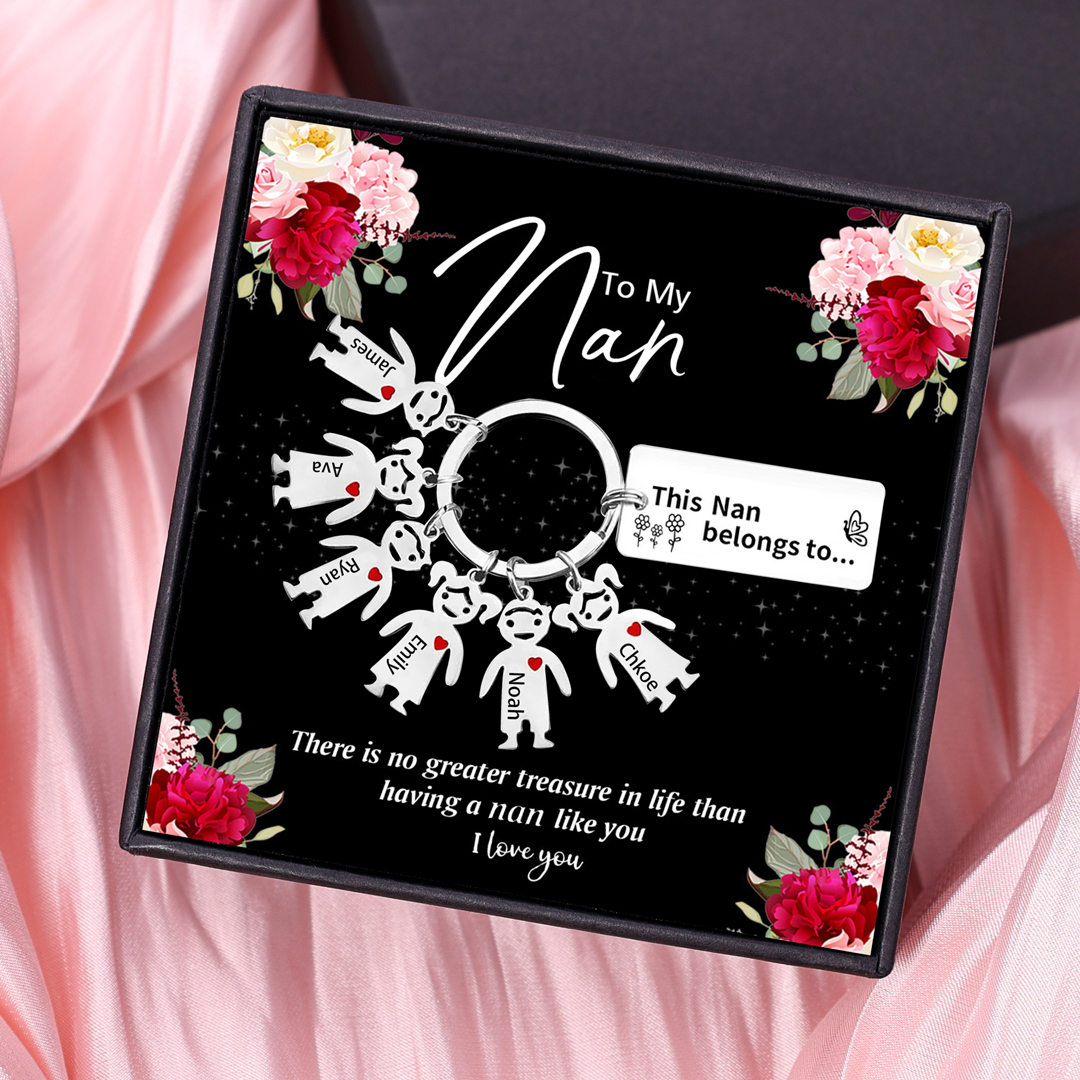 6 Names - Personalised Keychain with Kid Charms Engraved Names Keyring Mother's Day Gift for Nan-Jessemade AU