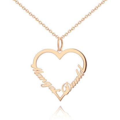 Lover Heart Pendant Custom Name Necklace Engraved With 2 Names Personalised Gift For Mother Daughter-Jessemade AU