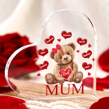 7 Names - Personalised Acrylic Heart Keepsake Custom 2 Texts Teddy Bear Ornaments Gifts for Grandma/Mother-Jessemade AU