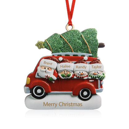 4 Names - Personalised Christmas Snowman Ornament Customised Names & Text Wooden Car Hanging Ornaments Christmas Gift for Family-Jessemade AU