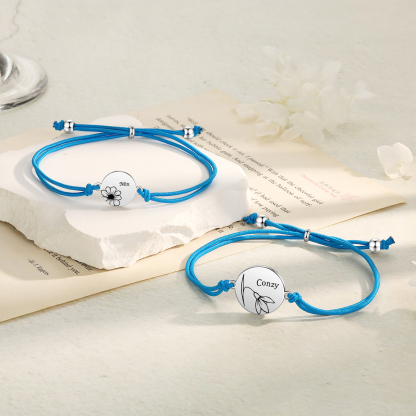 2 Pcs Bracelet Set Personalised Names & Birth Flowers Adjustable Bracelets with Message Card Back to School Gifts for Daughters-Jessemade AU