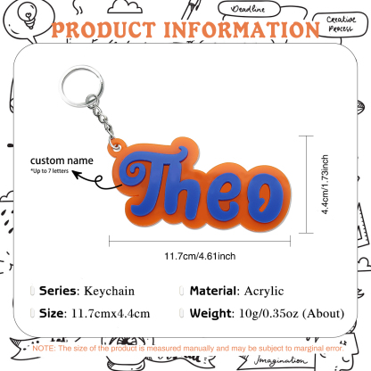 Customise 1 Name Keychain Orange Keychain Back to School Gifts for Kids-Jessemade AU