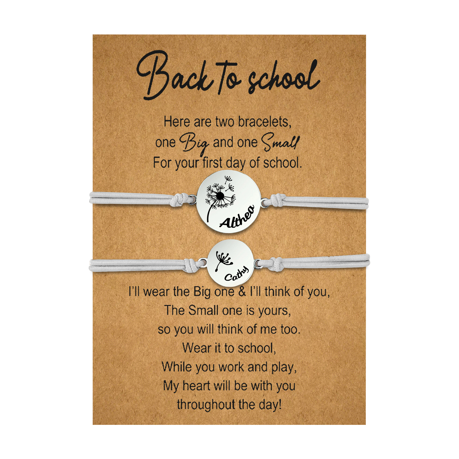 2 Pcs Dandelion Bracelet Set Custom 2 Names Adjustable Bracelets Back to School Gifts for Daughter-Jessemade AU