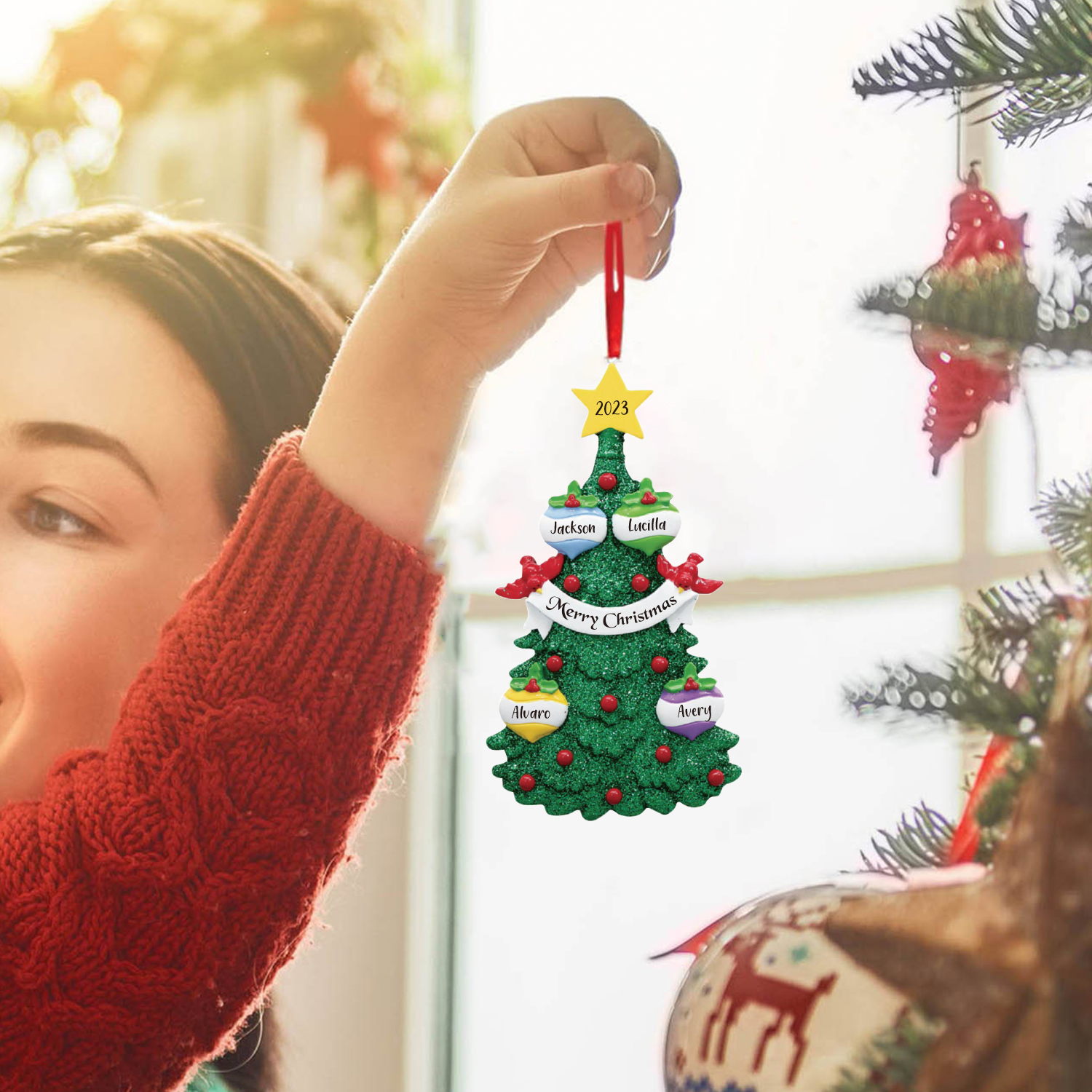 4 Names - Personalised Christmas Tree Ornaments Custom Text & Year Wooden Christmas Pendant Gifts for Family Friends-Jessemade AU